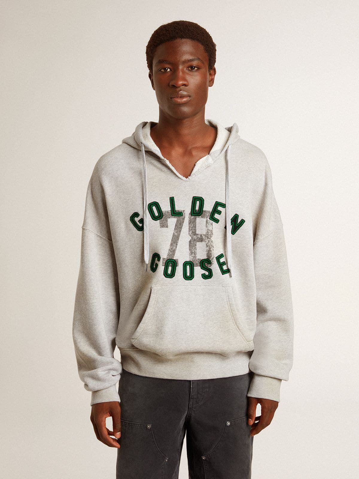 Golden Goose Hooded sweatshirt in worn gray with embroidered vintage logo