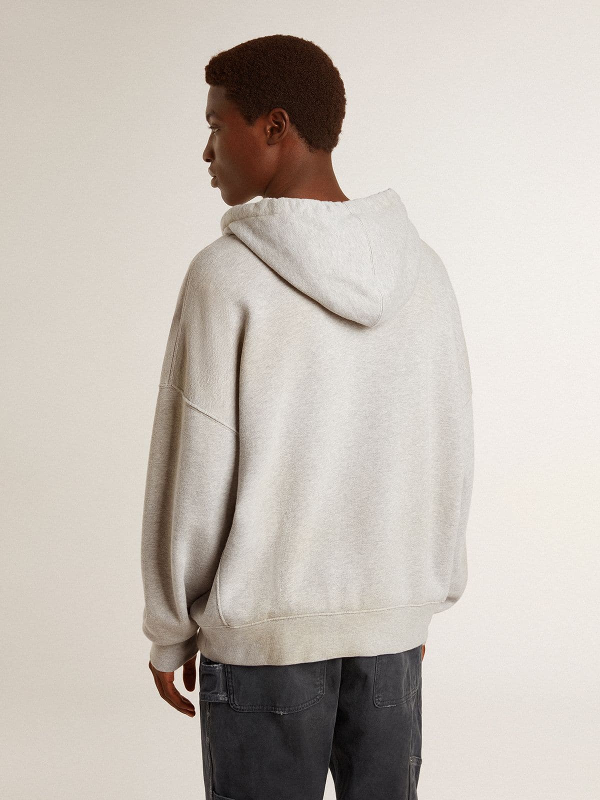 Golden Goose Hooded sweatshirt in worn gray with embroidered vintage logo