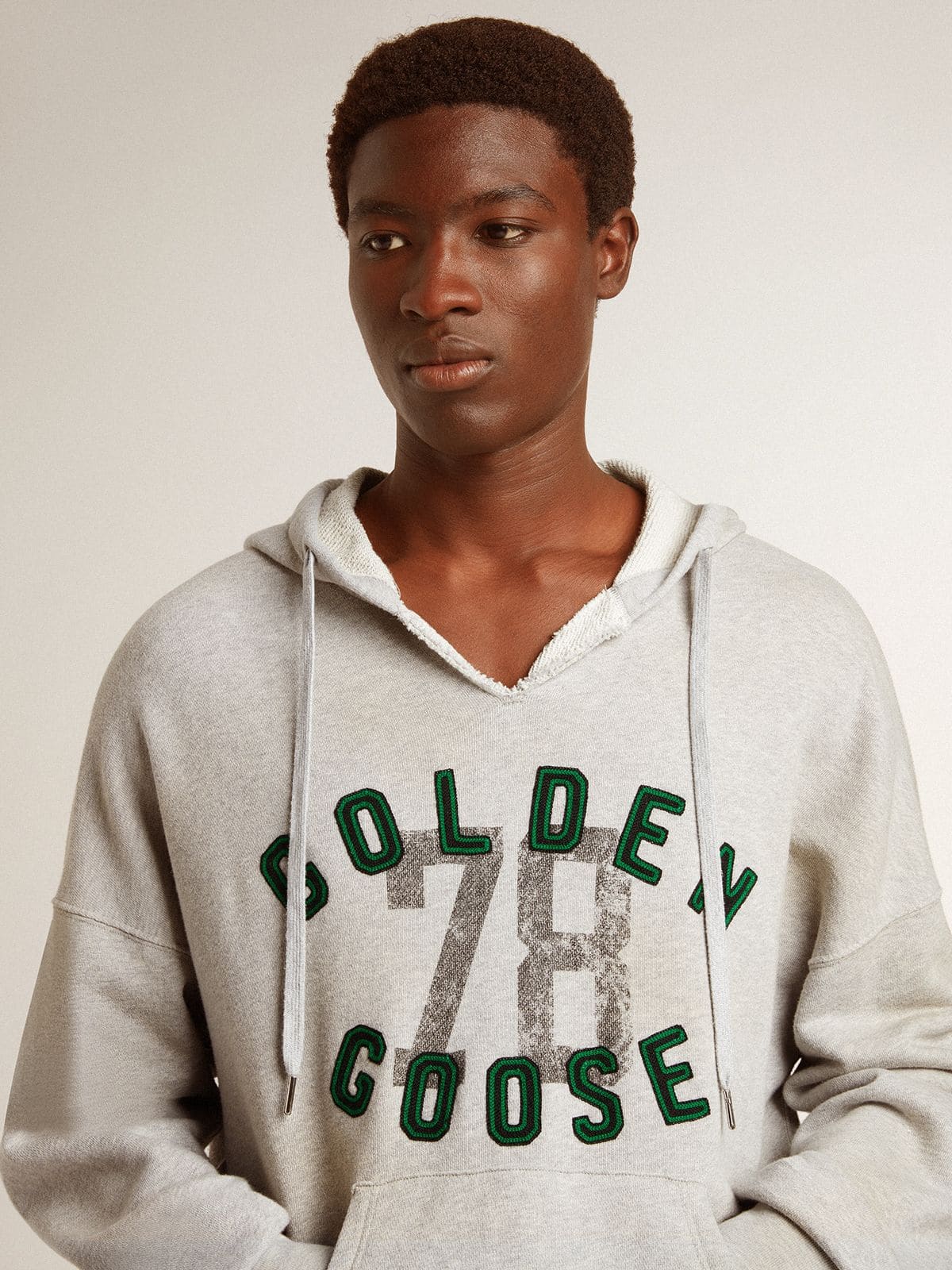 Golden Goose Hooded sweatshirt in worn gray with embroidered vintage logo
