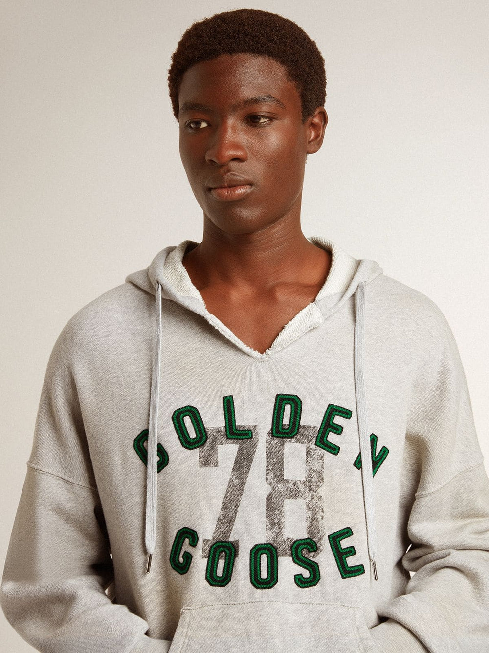 Golden Goose Hooded sweatshirt in worn gray with embroidered vintage logo