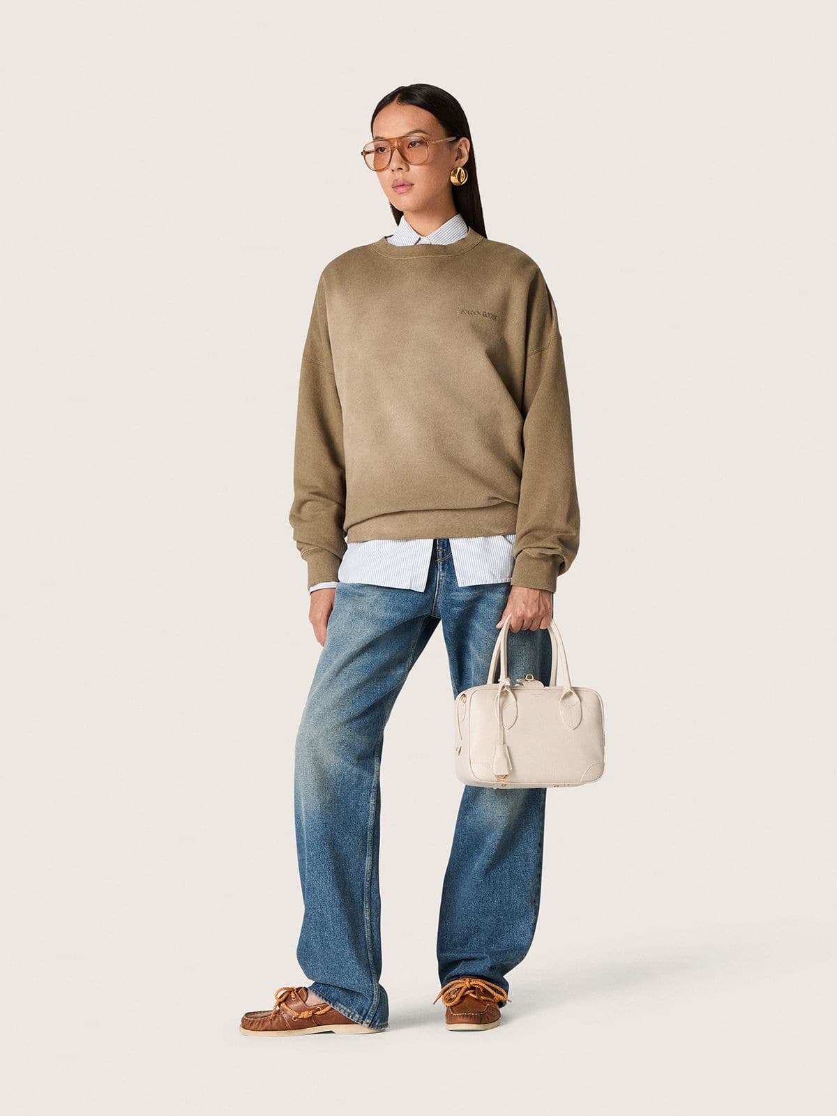 Golden Goose Golden women's boyfriend jeans in stone-washed light blue denim
