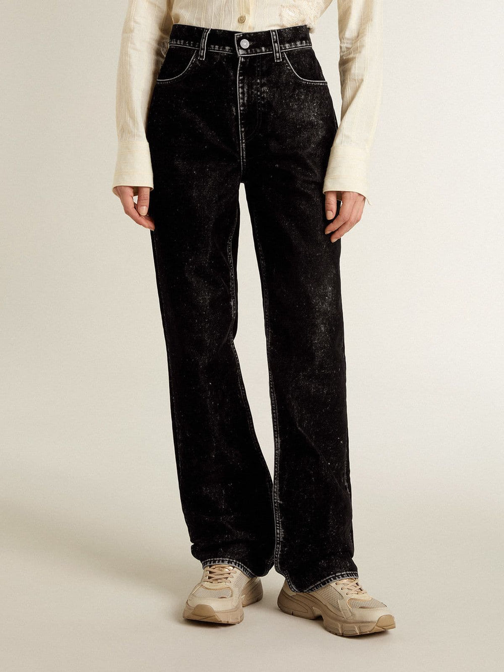 Golden Goose Women's black jeans with a velvet-like wash effect