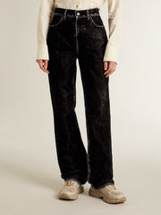 Golden Goose Women's black jeans with a velvet-like wash effect