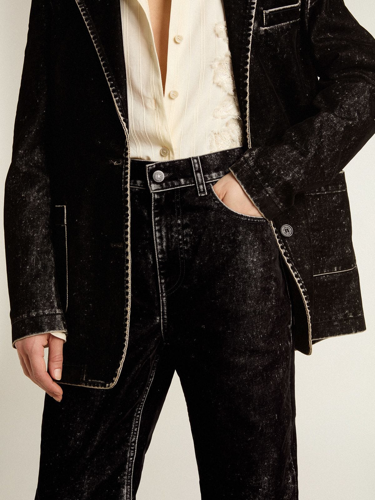 Golden Goose Women's black jeans with a velvet-like wash effect