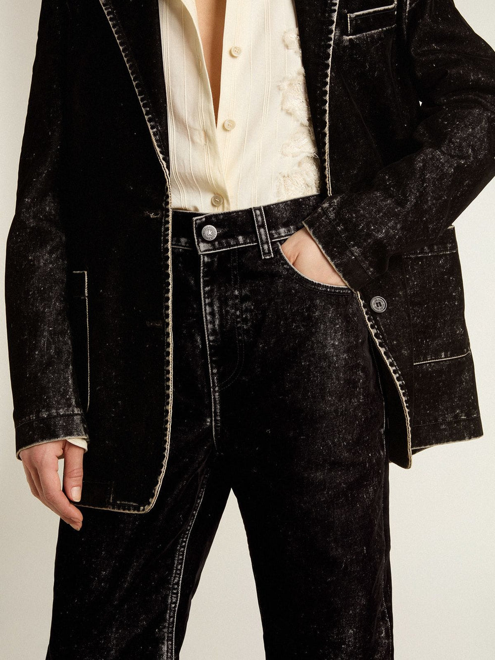 Golden Goose Women's black jeans with a velvet-like wash effect