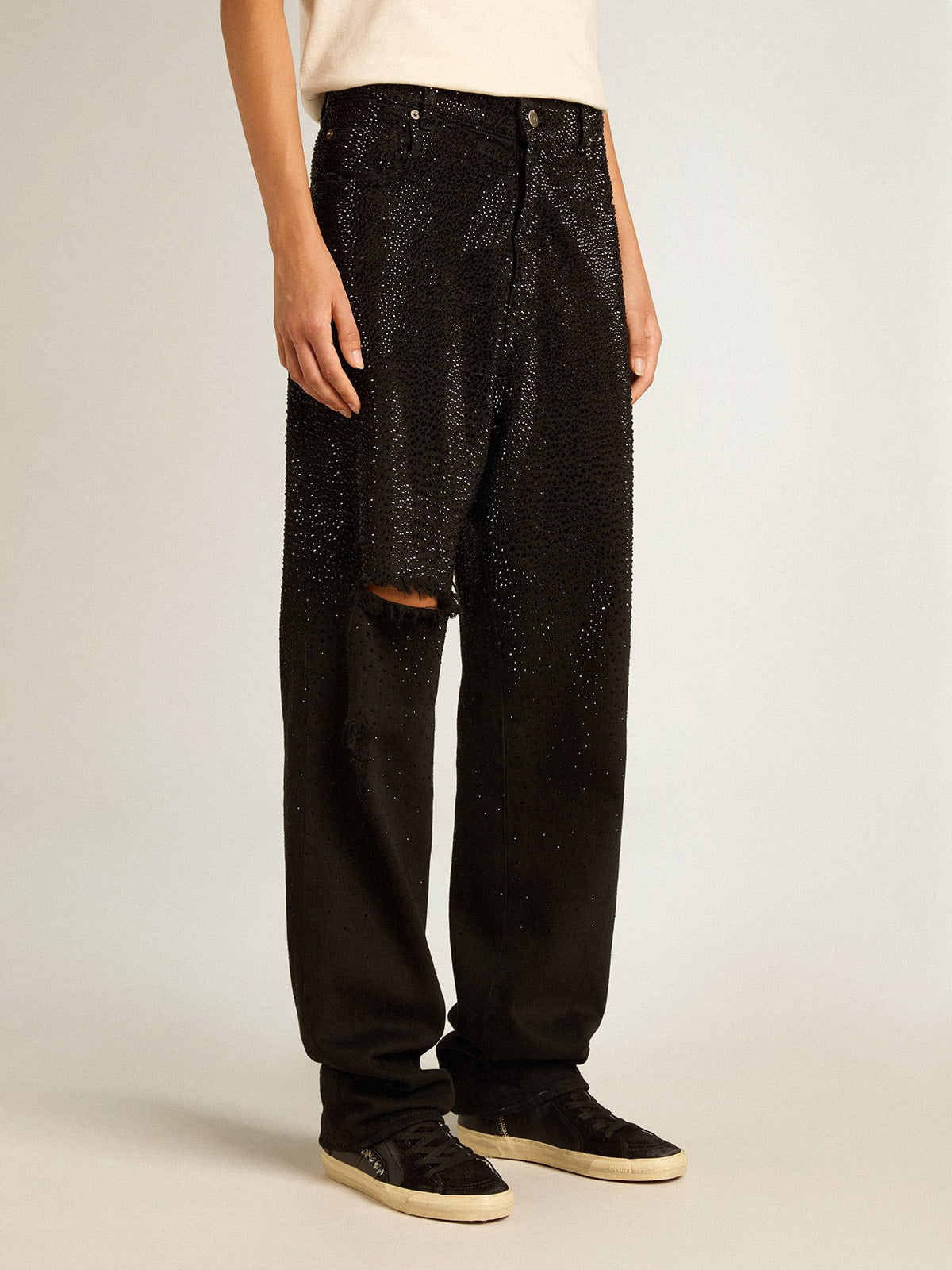 Golden Goose Women’s cotton denim pants with shaded-effect crystal decoration