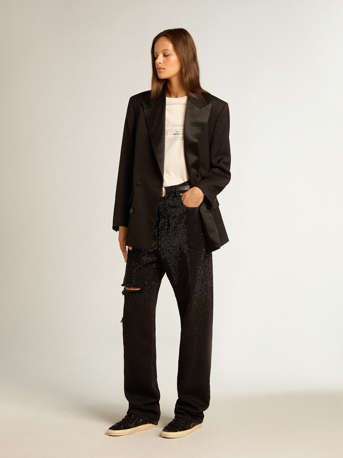 Golden Goose Women’s cotton denim pants with shaded-effect crystal decoration