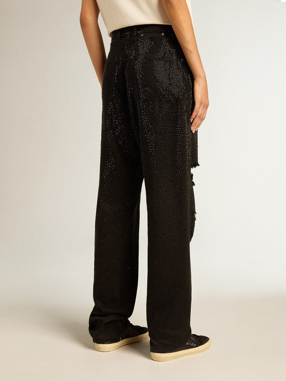 Golden Goose Women’s cotton denim pants with shaded-effect crystal decoration