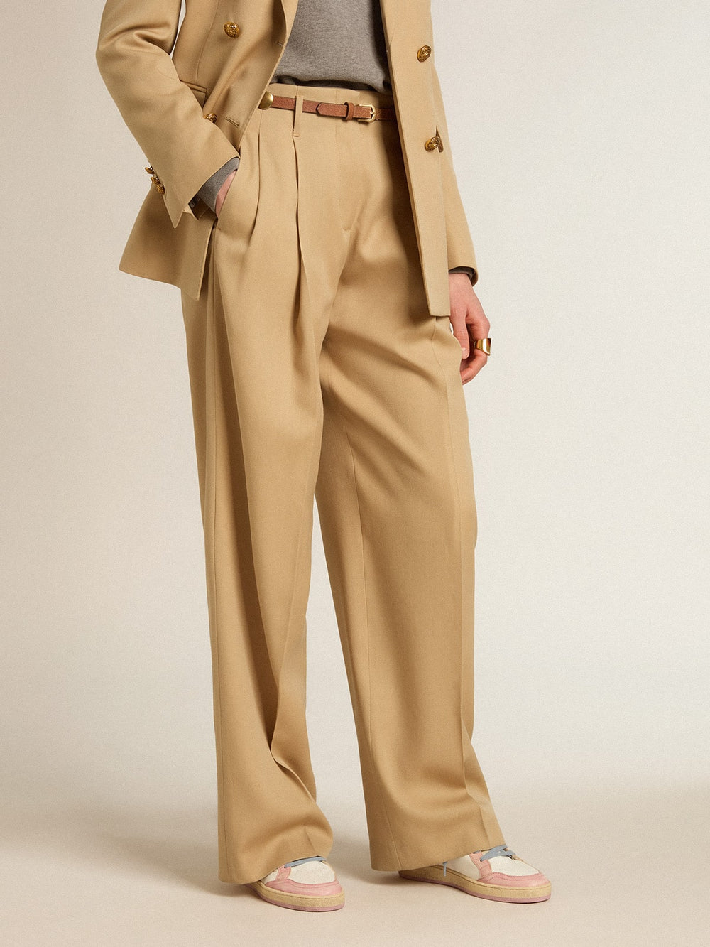 Golden Goose Women’s wool gabardine pants in sand