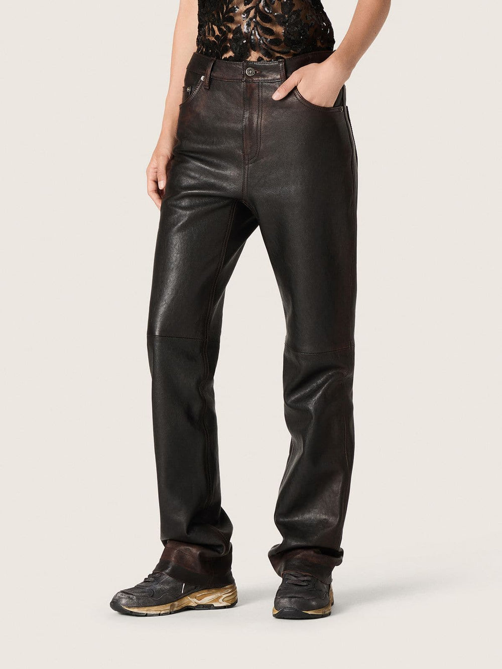 Golden Goose Women's pants in dark burgundy nappa with vintage finish