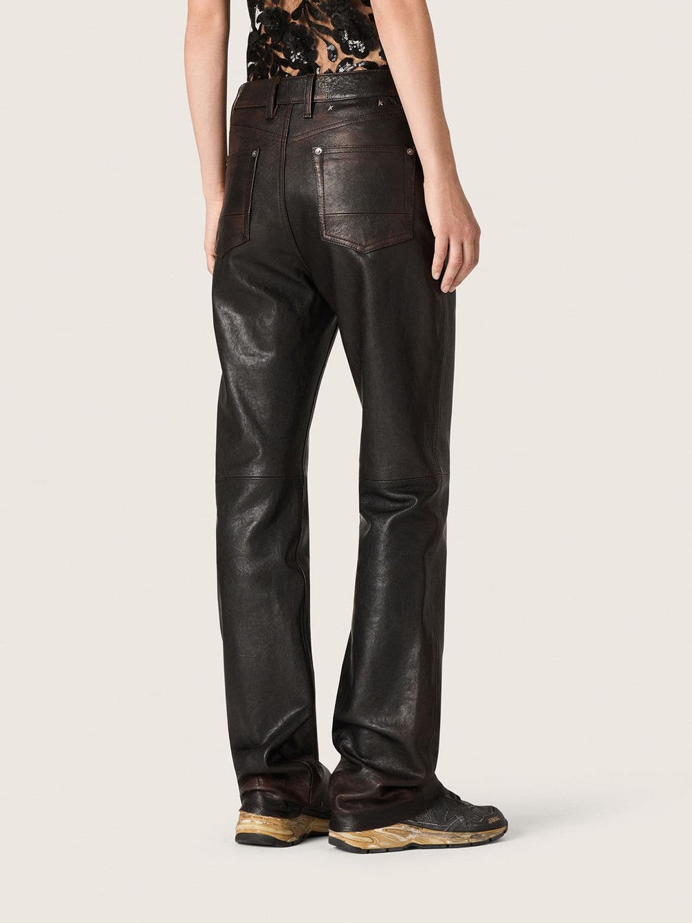 Golden Goose Women's pants in dark burgundy nappa with vintage finish