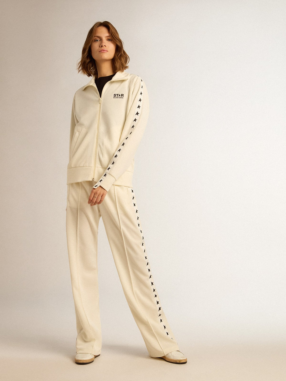 Golden Goose Women’s white joggers with stars on the sides