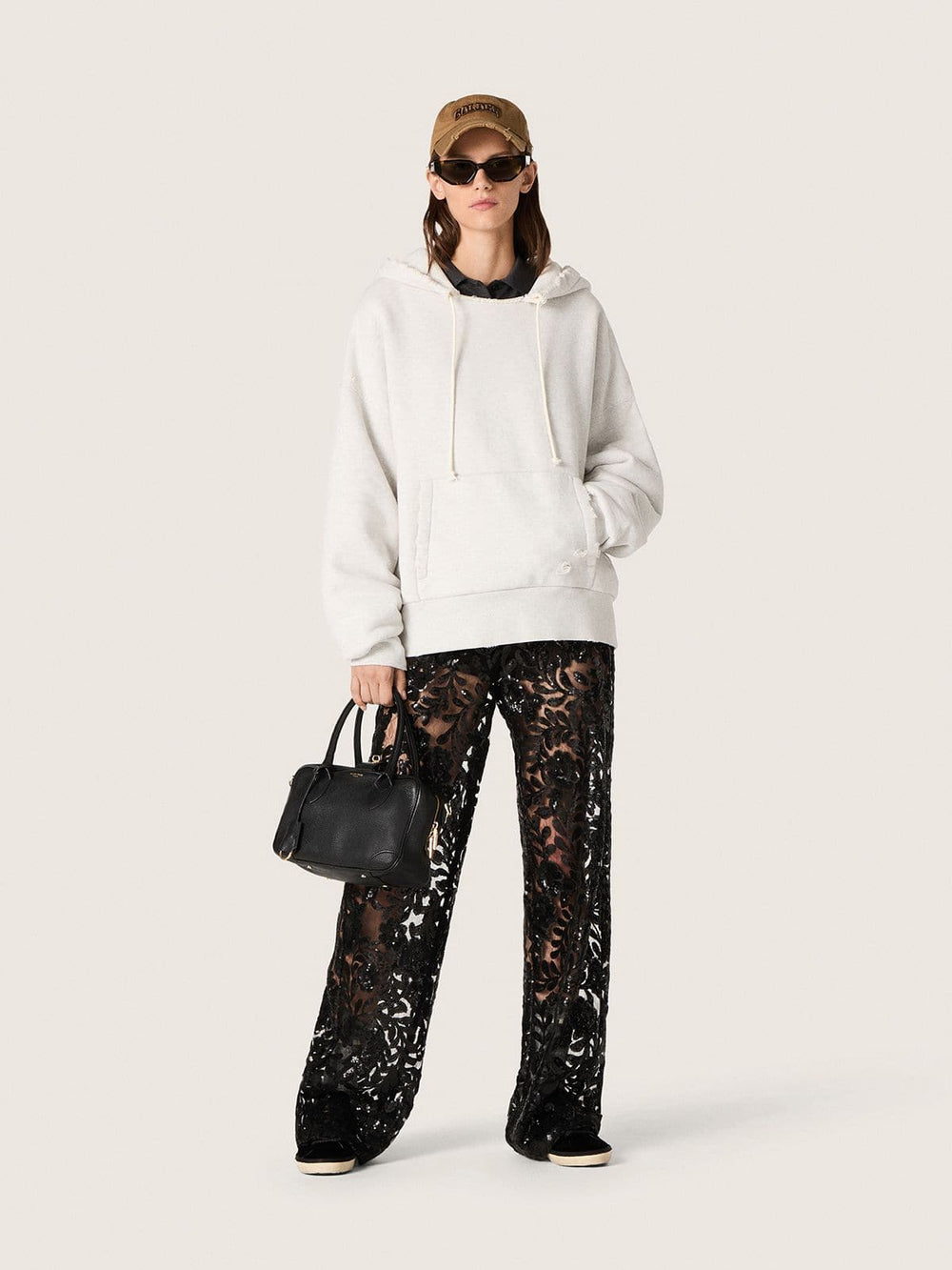 Golden Goose Women's tulle pants with floral embroidery in black sequins