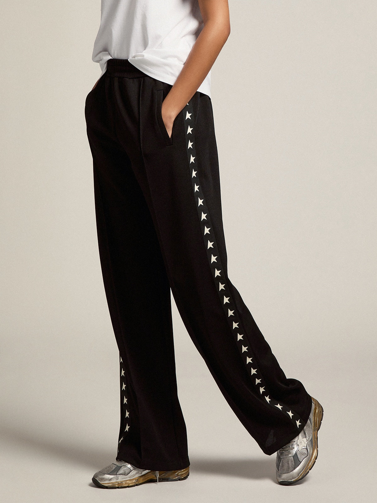 Golden Goose Women’s black joggers with white stars on the sides