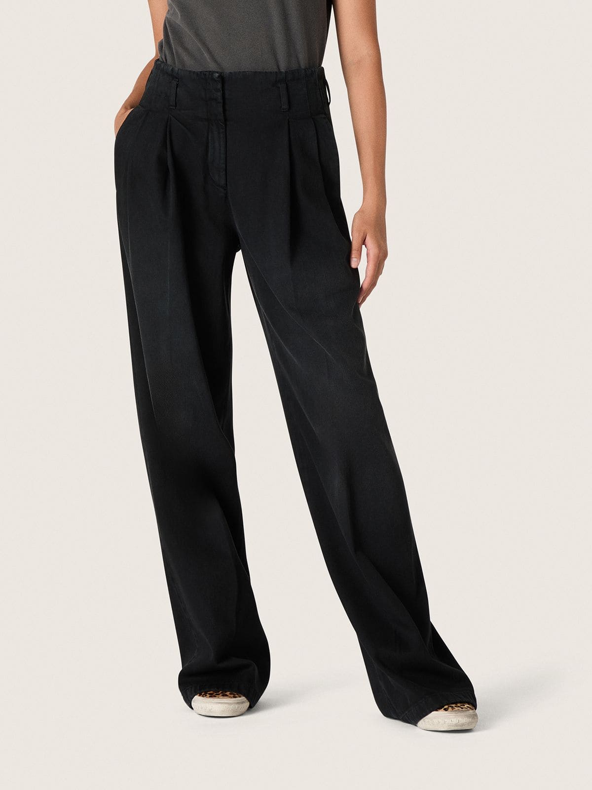 Golden Goose Women's pants in black cotton denim with a lived-in treatment
