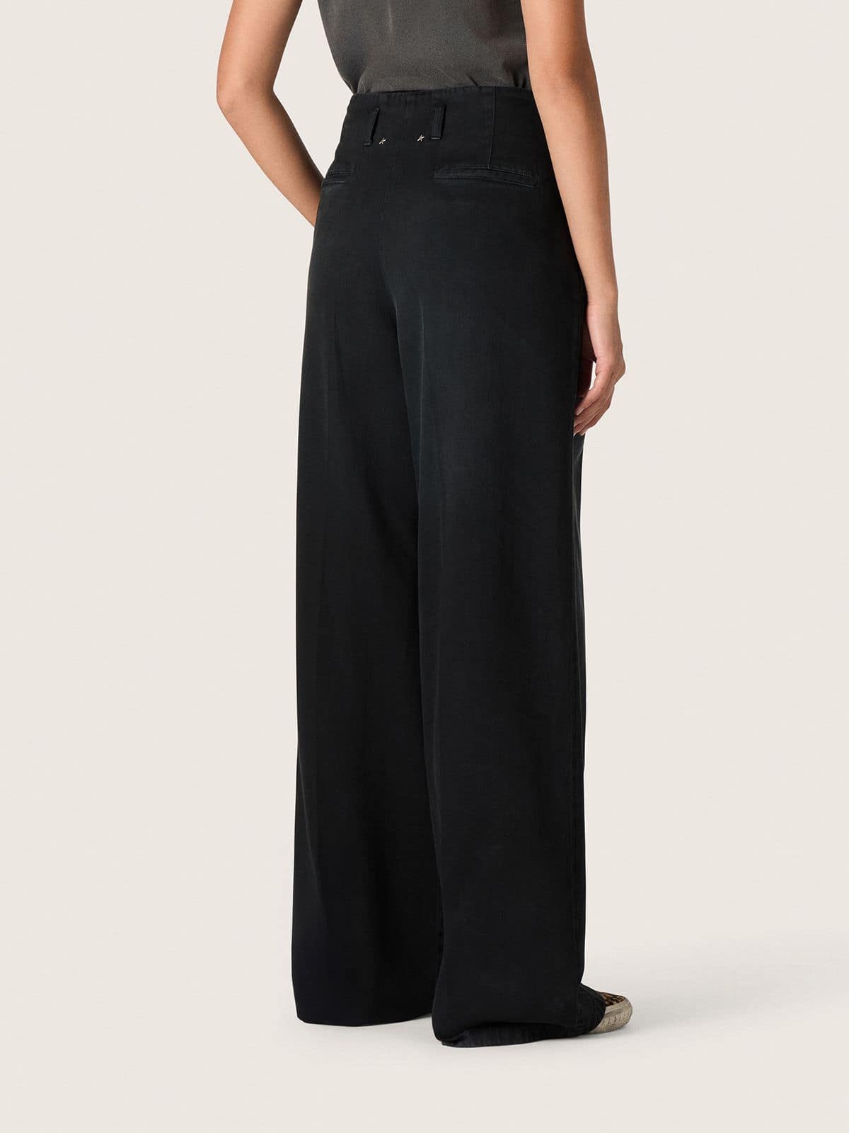 Golden Goose Women's pants in black cotton denim with a lived-in treatment