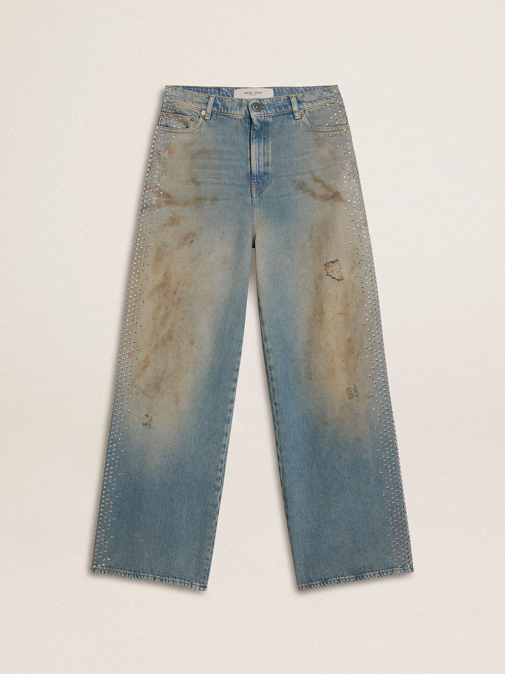 Golden Goose Women's boyfriend jeans with a lived-in effect sand wash and studs