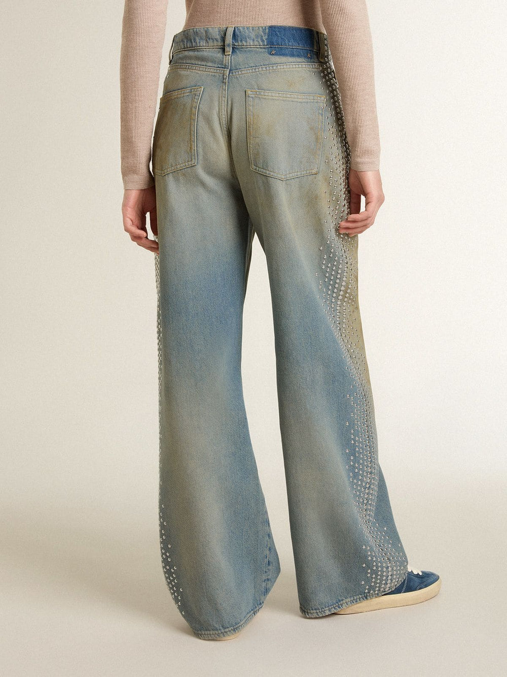 Golden Goose Women's boyfriend jeans with a lived-in effect sand wash and studs