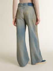Golden Goose Women's boyfriend jeans with a lived-in effect sand wash and studs
