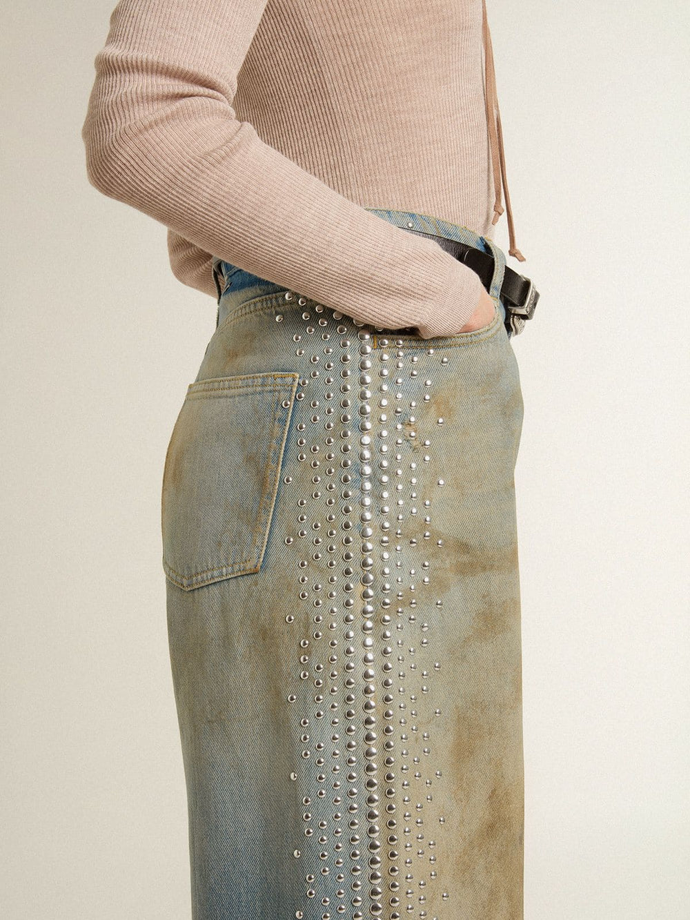 Golden Goose Women's boyfriend jeans with a lived-in effect sand wash and studs