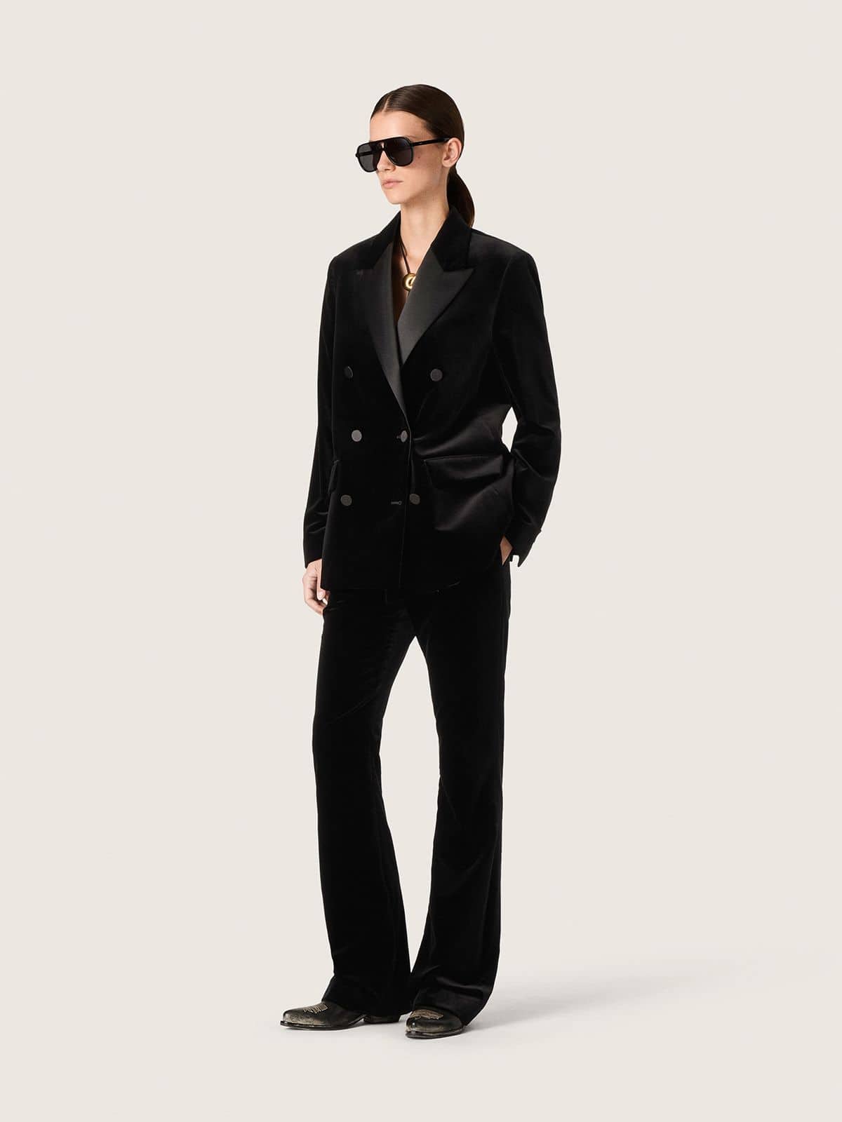 Golden Goose Women's slim-fit flared pants in black cotton velvet