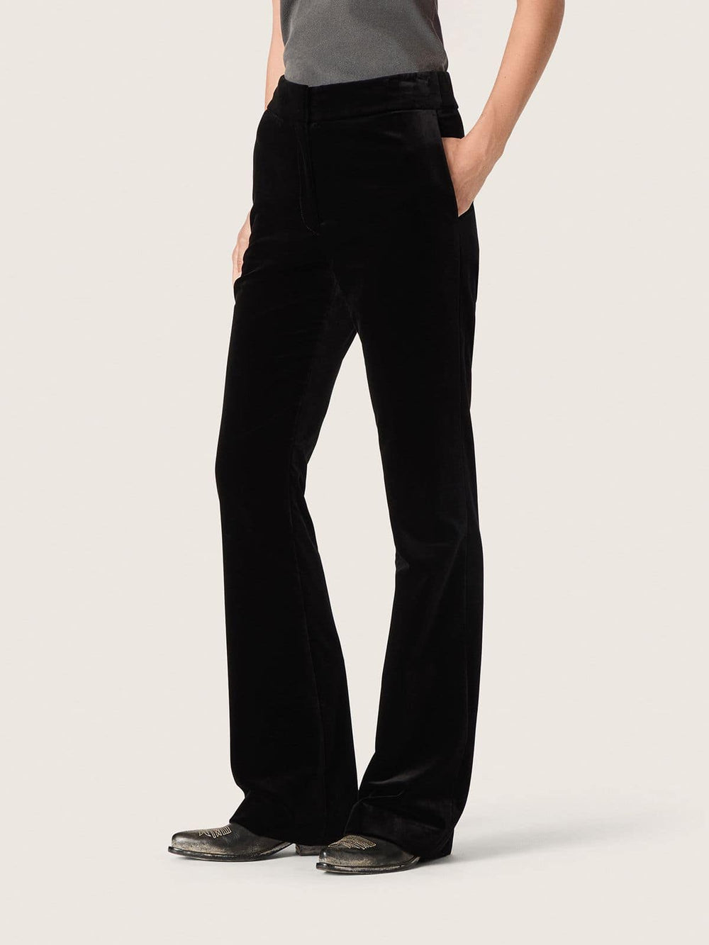 Golden Goose Women's slim-fit flared pants in black cotton velvet