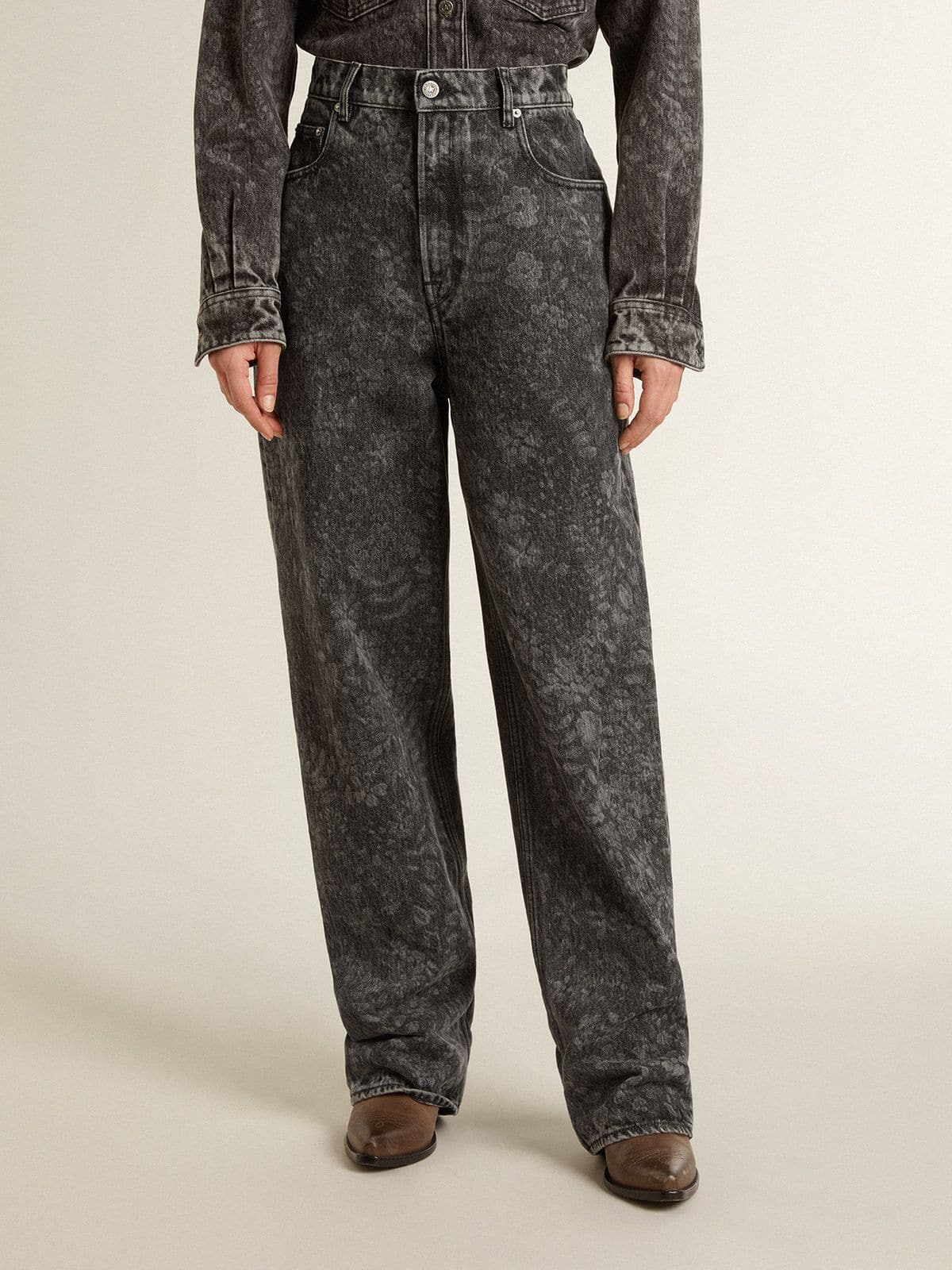 Golden Goose Women's black jeans with a floral motif