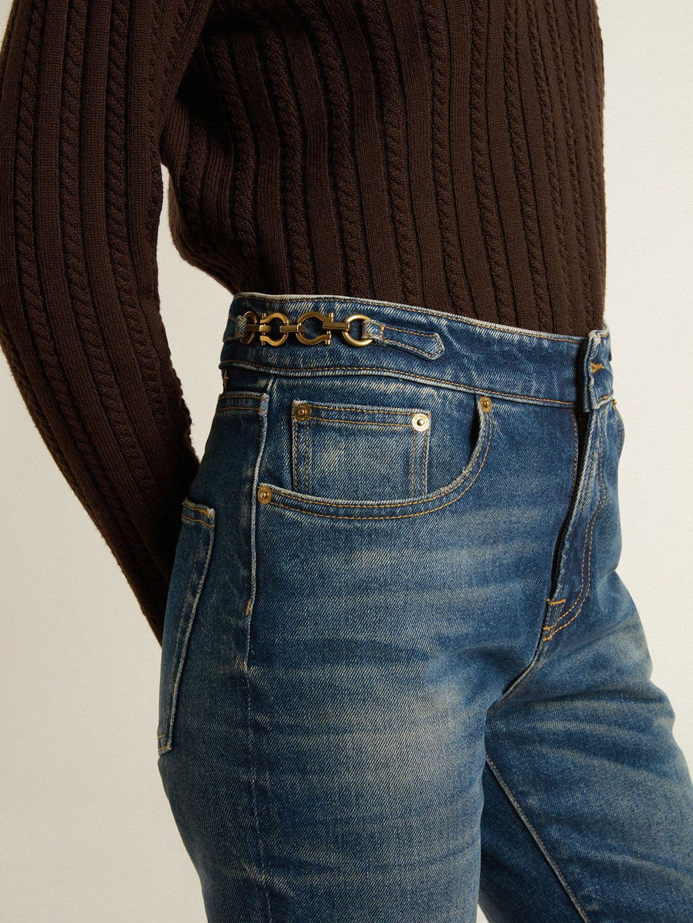 Golden Goose Women's bootcut jeans with a vintage wash and metallic details