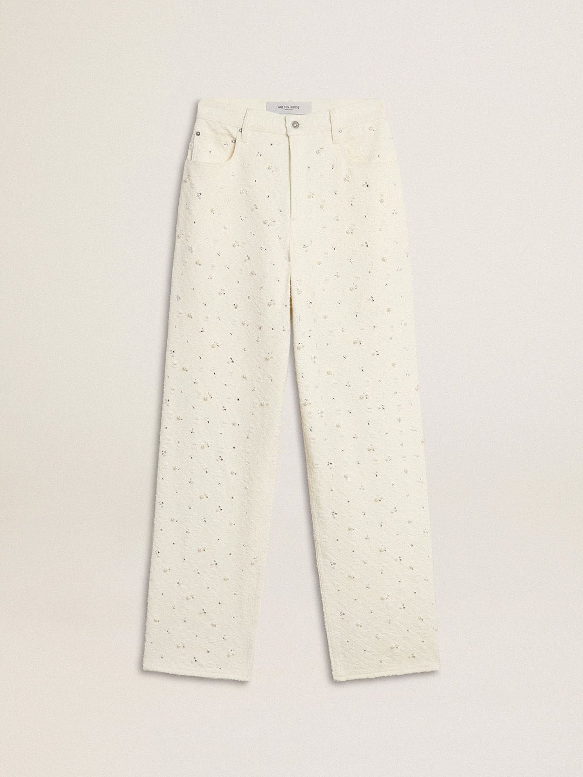 Golden Goose Women's white denim pants with beading and crystals