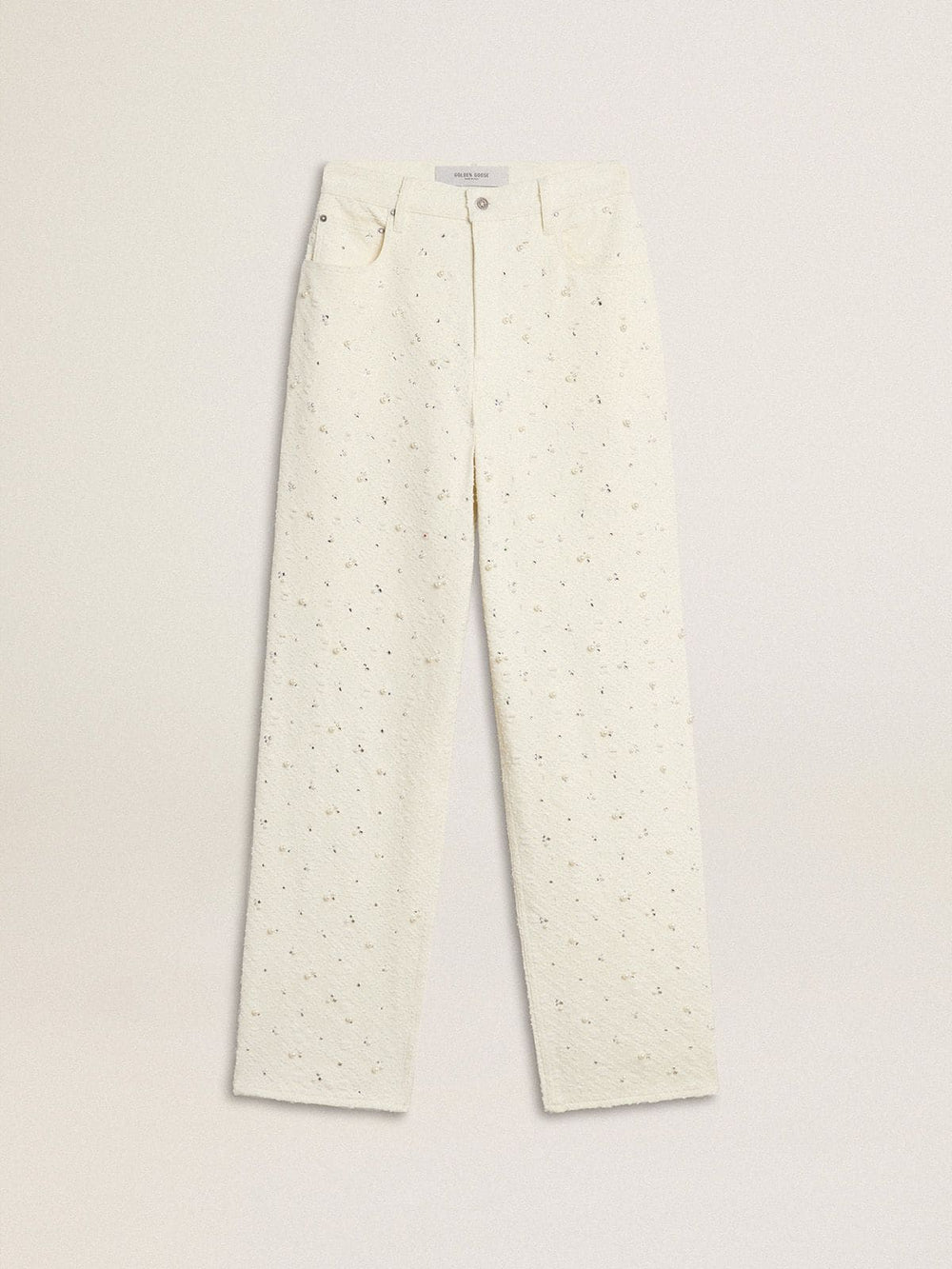 Golden Goose Women's white denim pants with beading and crystals