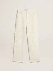 Golden Goose Women's white denim pants with beading and crystals
