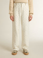 Golden Goose Women's white denim pants with beading and crystals