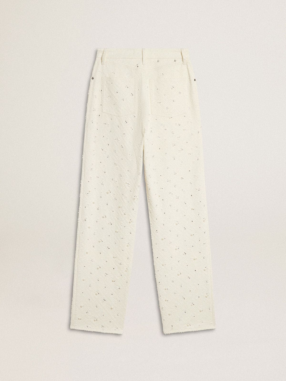 Golden Goose Women's white denim pants with beading and crystals