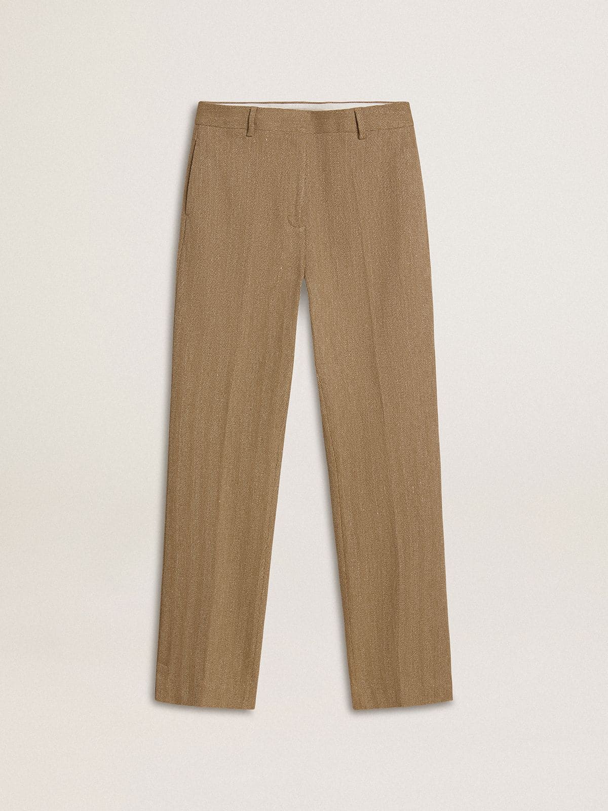 Golden Goose Women's trousers in a sand-colored herringbone linen blend