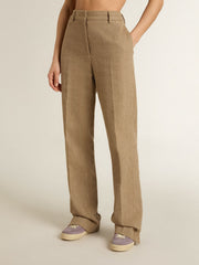 Golden Goose Women's trousers in a sand-colored herringbone linen blend