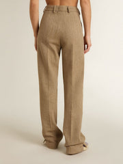 Golden Goose Women's trousers in a sand-colored herringbone linen blend