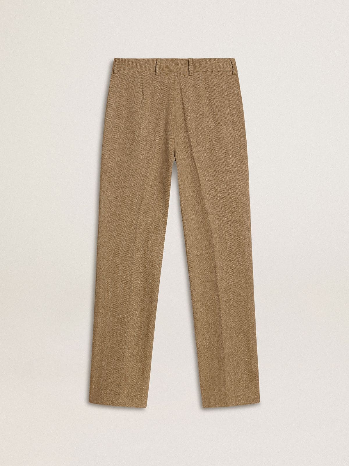 Golden Goose Women's trousers in a sand-colored herringbone linen blend