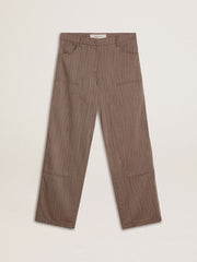 Golden Goose Women’s wool blend pants in light brown micro chevron