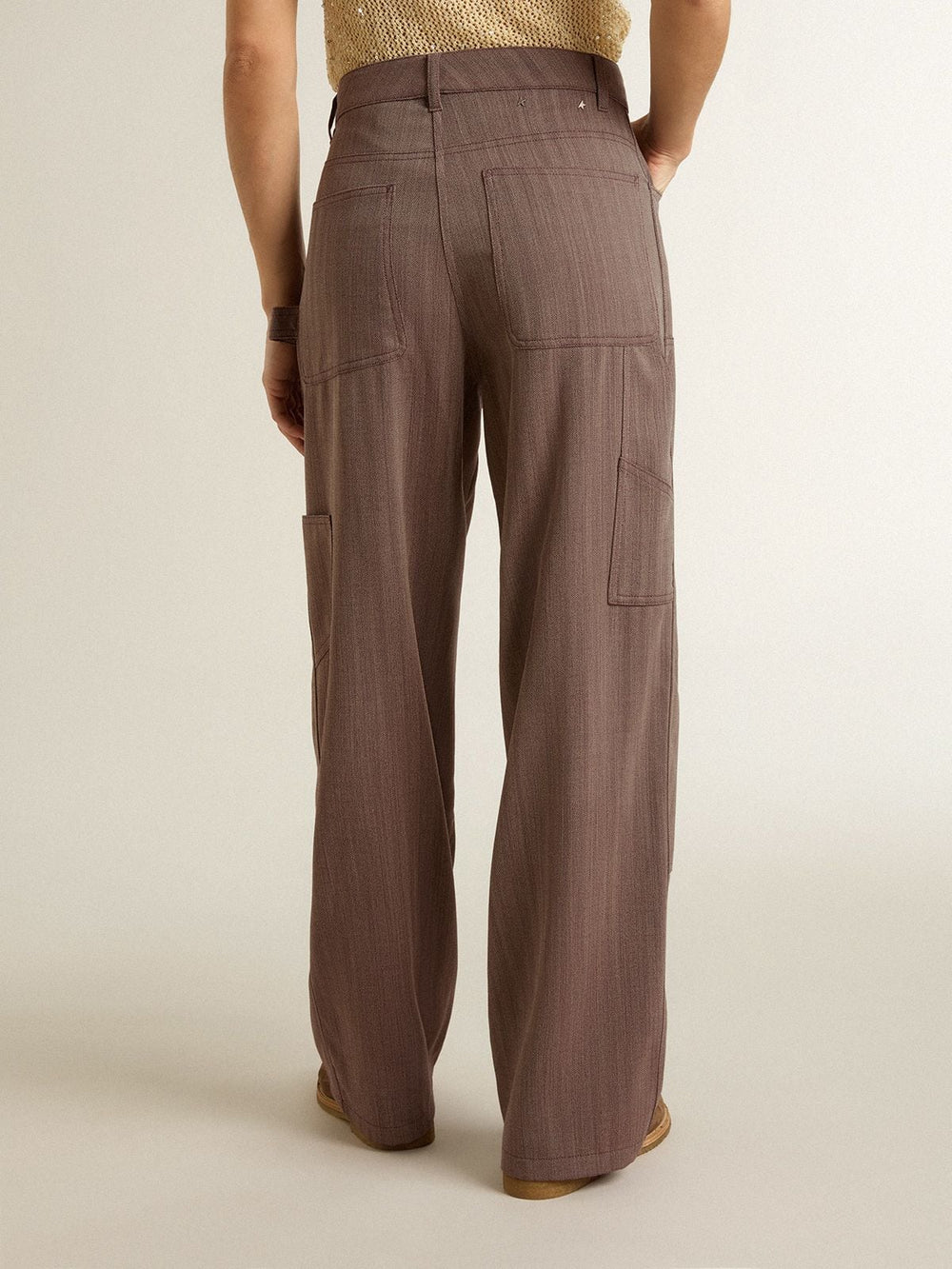 Golden Goose Women’s wool blend pants in light brown micro chevron
