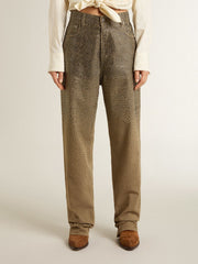 Golden Goose Women's khaki cotton pants with gradient Swarovski effect