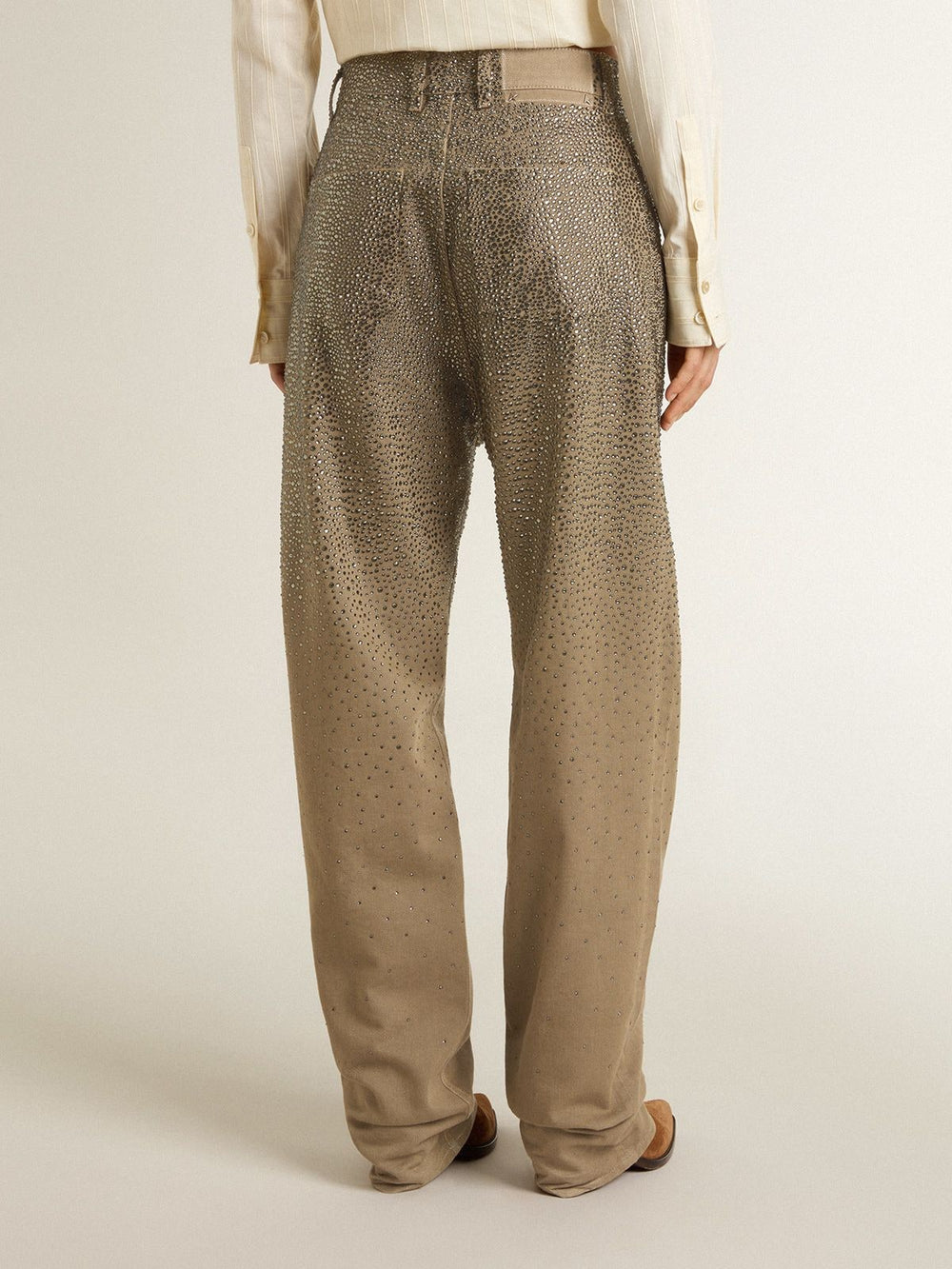 Golden Goose Women's khaki cotton pants with gradient Swarovski effect