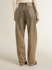 Golden Goose Women's khaki cotton pants with gradient Swarovski effect