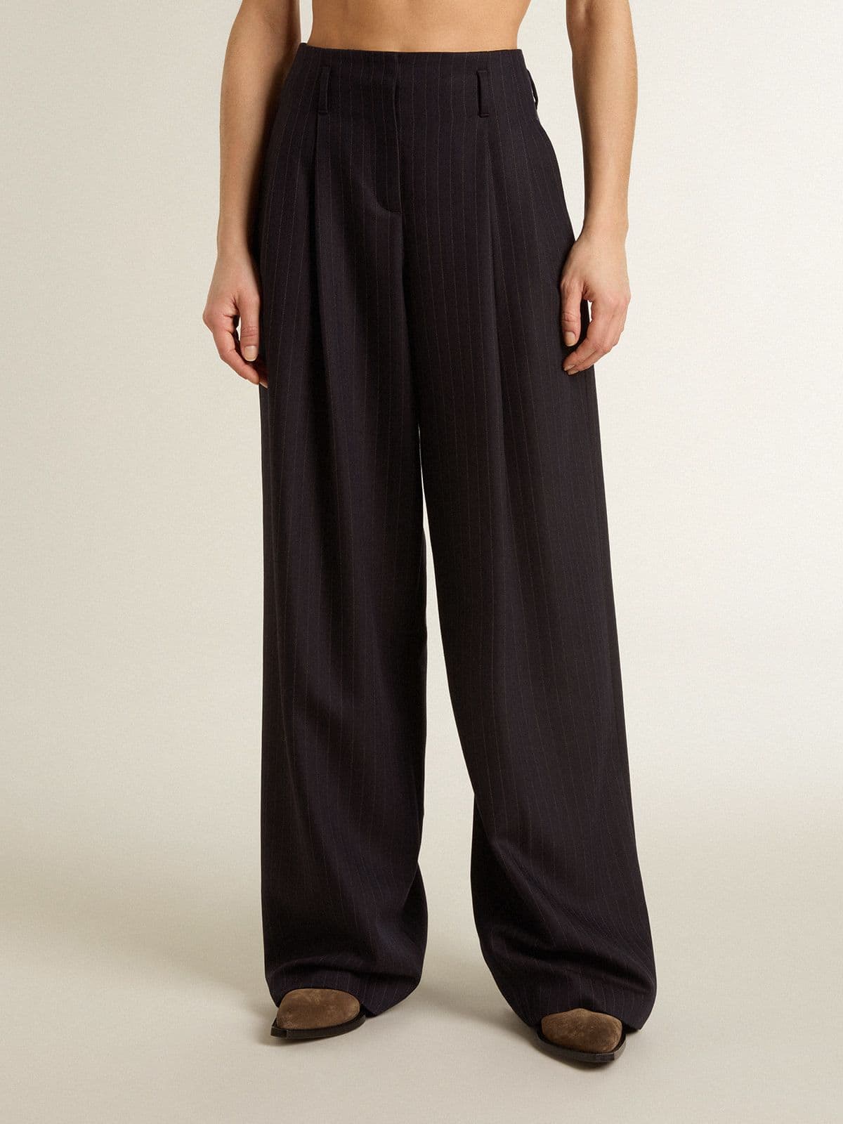 Golden Goose Women’s dark blue tailored trousers with vertical stripe