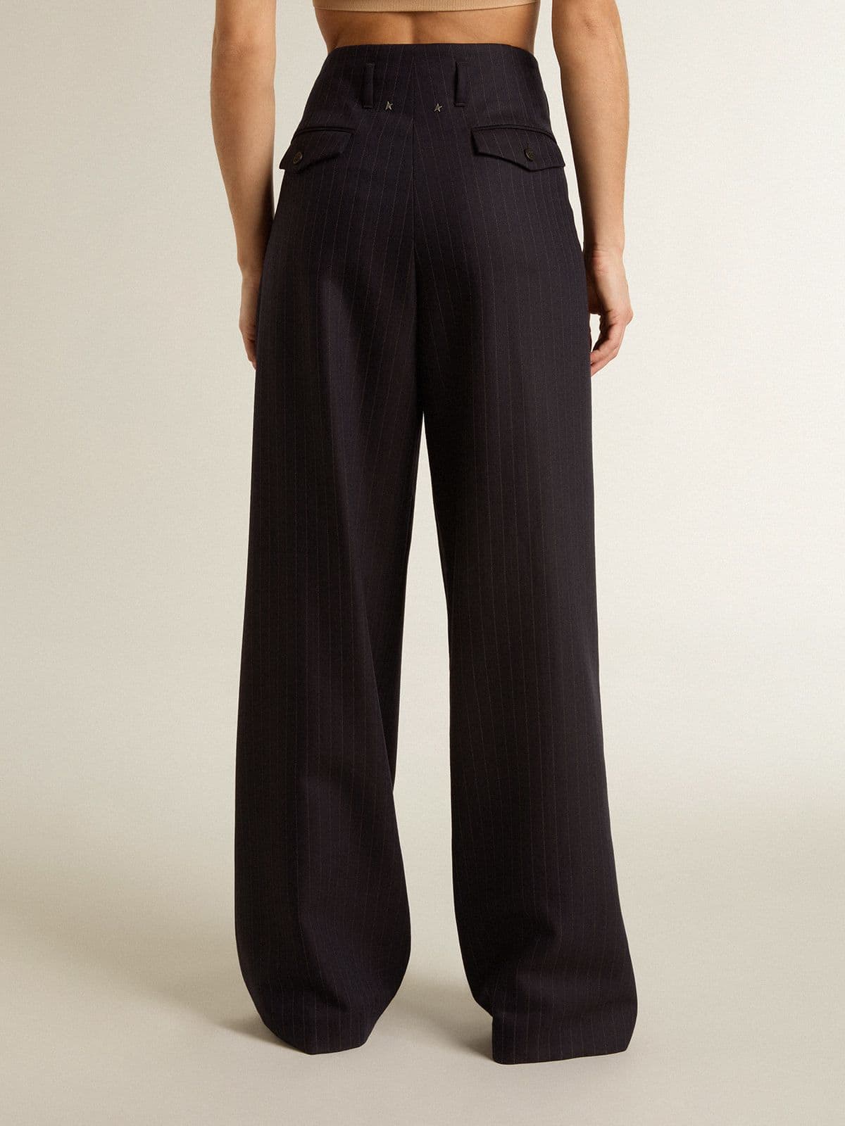 Golden Goose Women’s dark blue tailored trousers with vertical stripe