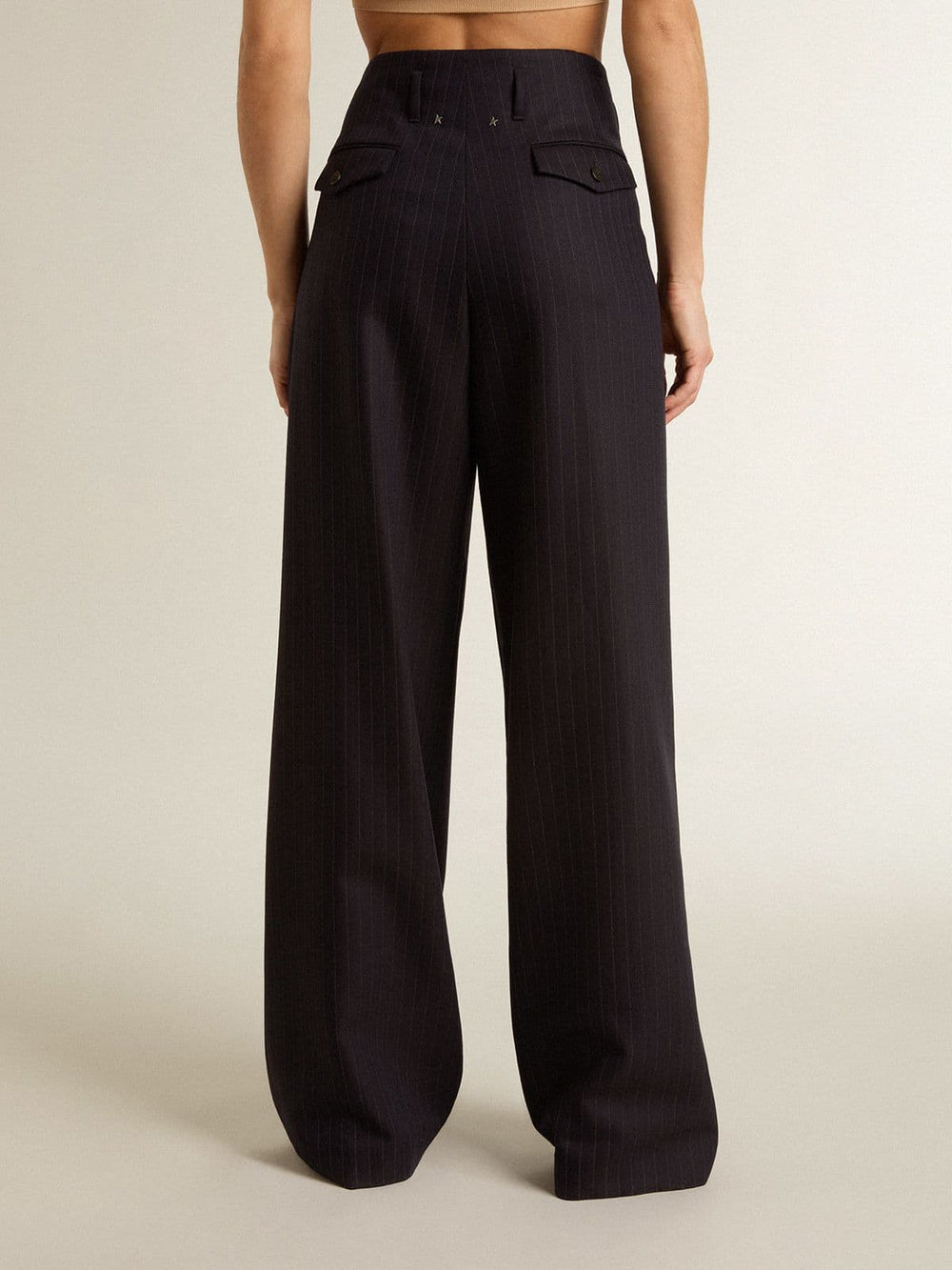 Golden Goose Women’s dark blue tailored trousers with vertical stripe