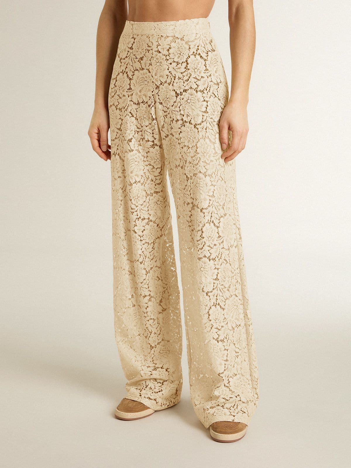 Golden Goose Women's cream-colored see-through lace pants
