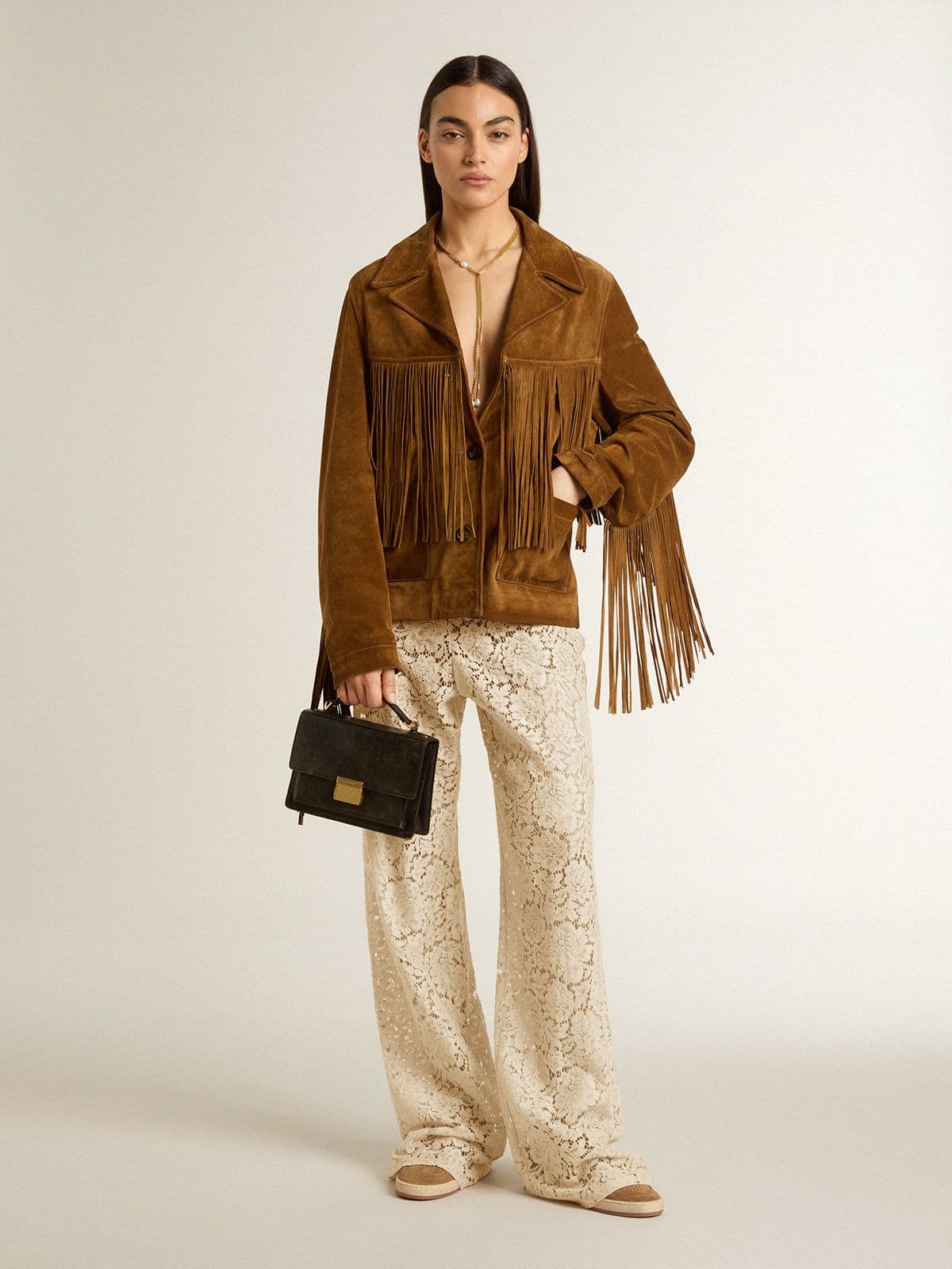 Golden Goose Women's cream-colored see-through lace pants