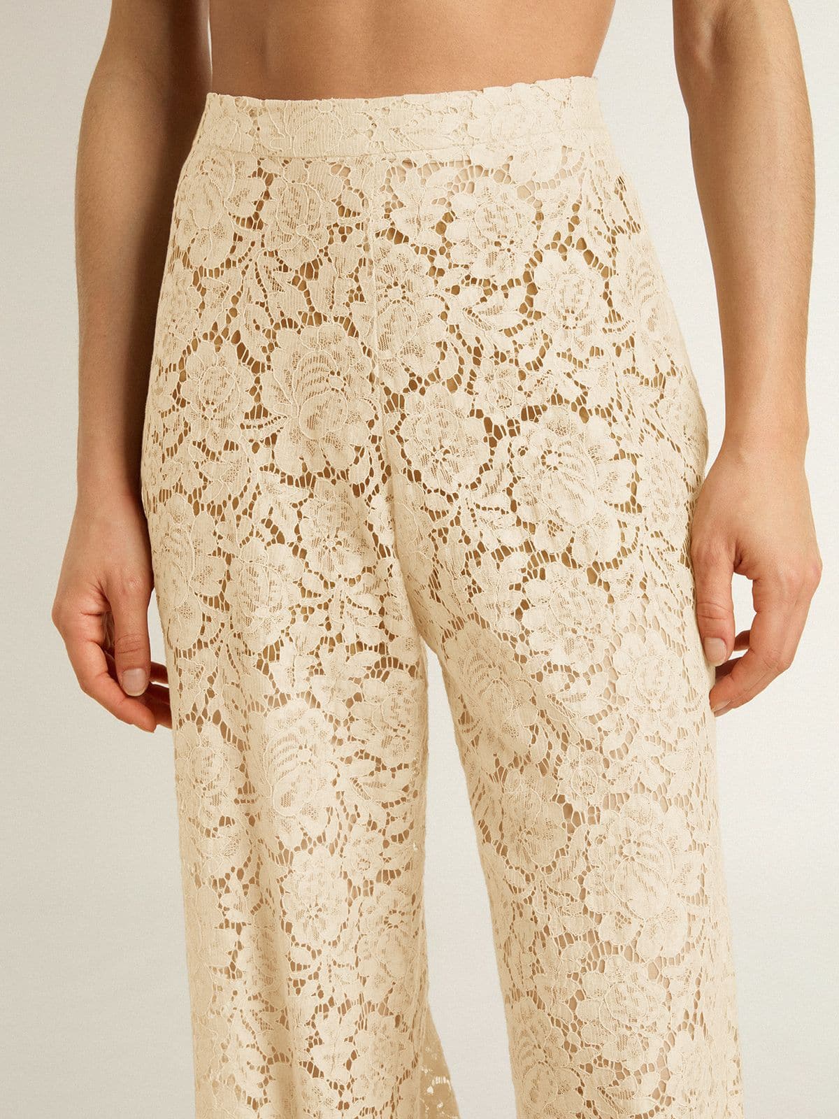 Golden Goose Women's cream-colored see-through lace pants