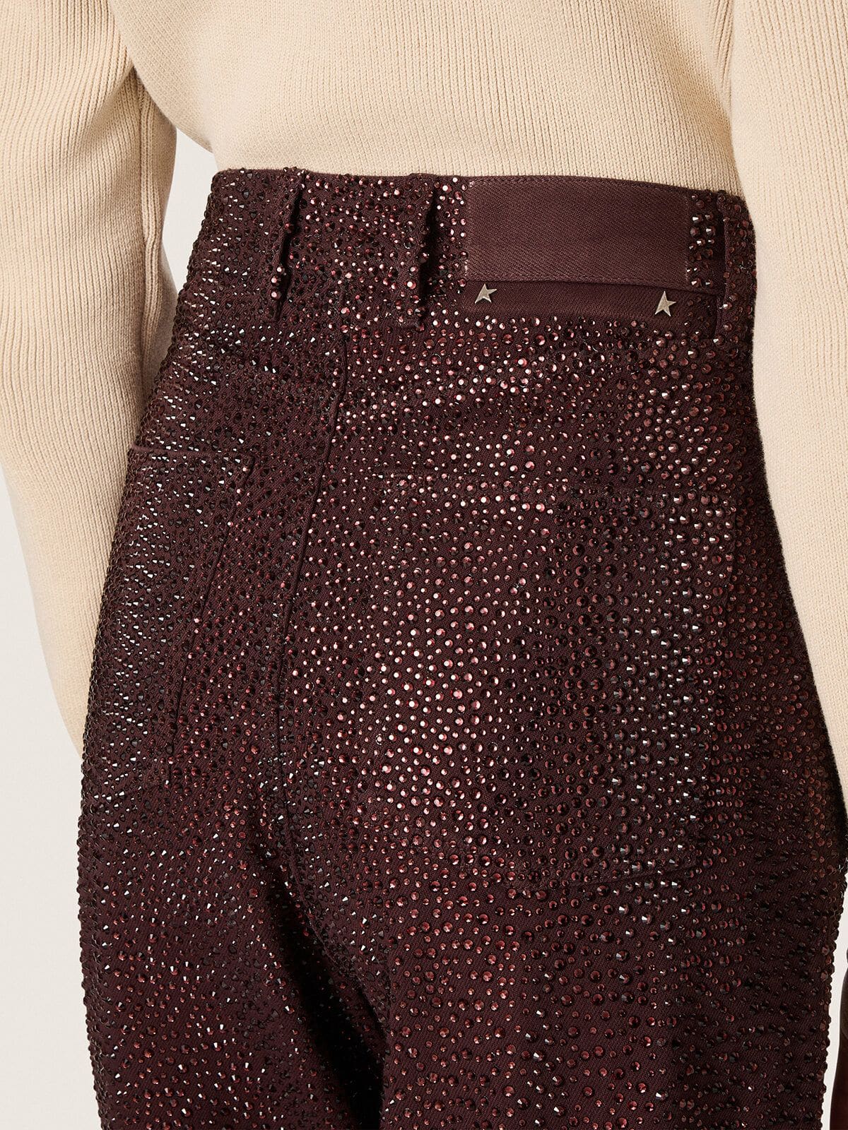 Golden Goose Women's jeans in burgundy denim with gradient crystals