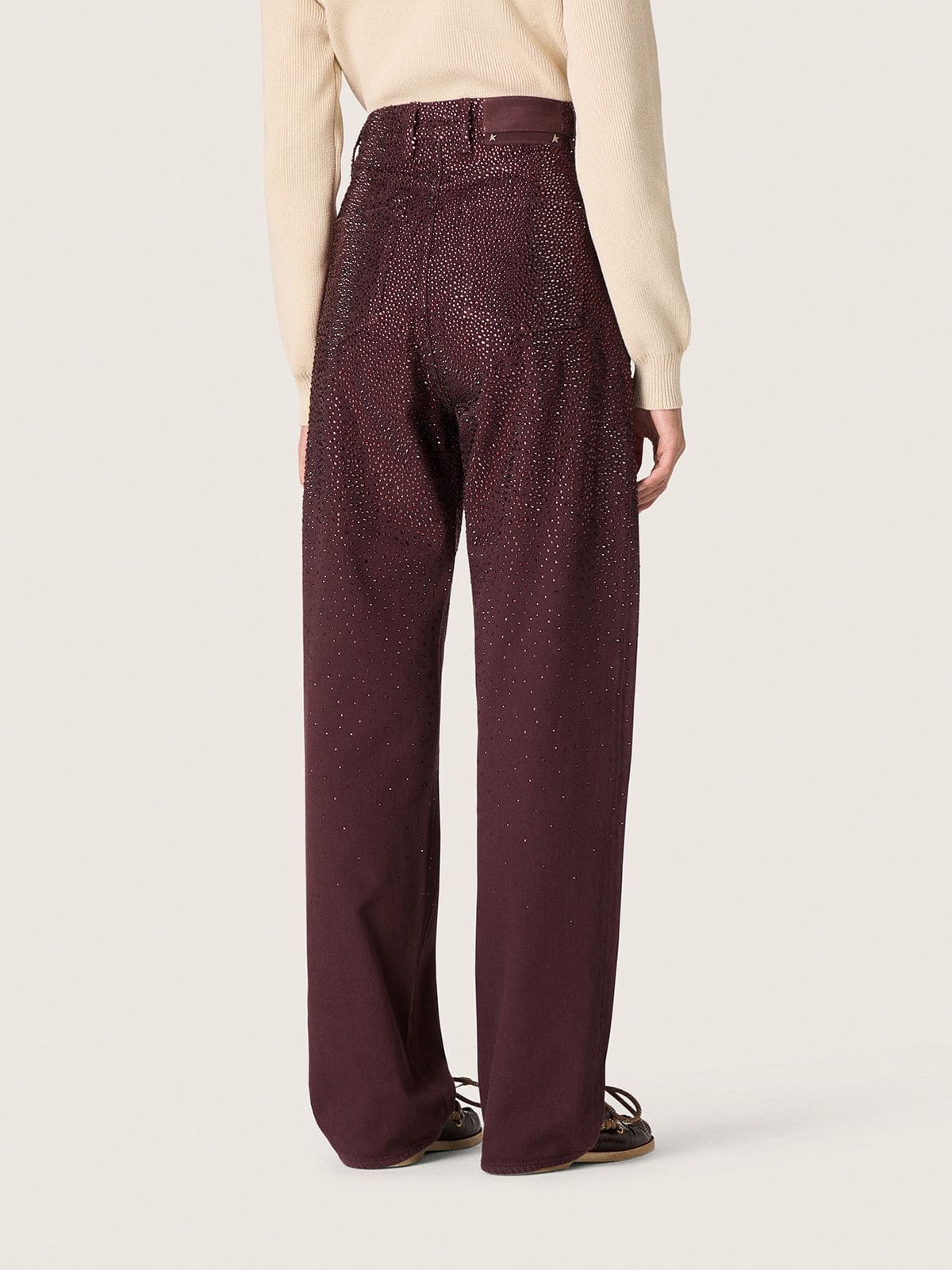 Golden Goose Women's jeans in burgundy denim with gradient crystals